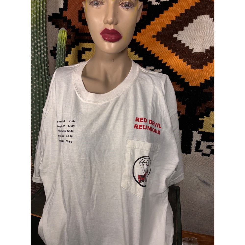 Gildan 508 Red Devil Reunions T-Shirt Mens XL White Excellent Airborne PIR Army